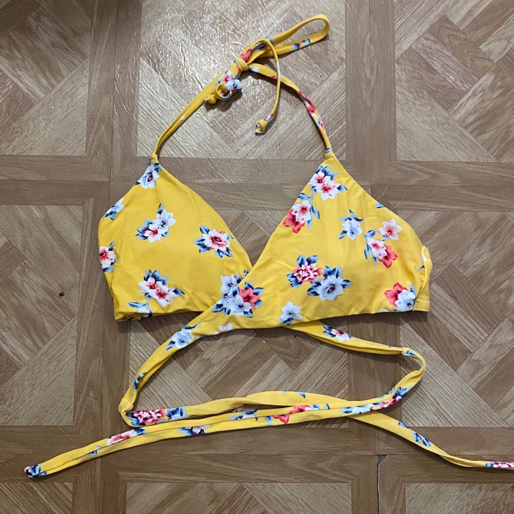 Yellow flower cross tie bikini top